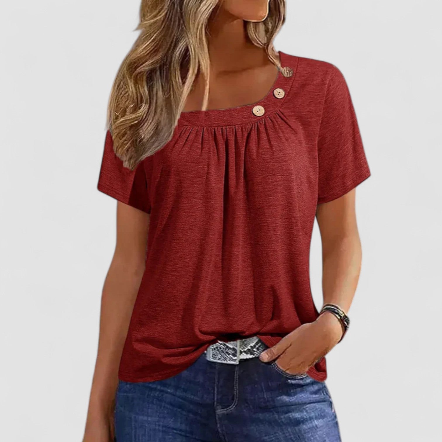 Chic Parsienne™ | Elin – Haut à manches courtes en mélange de lin doux