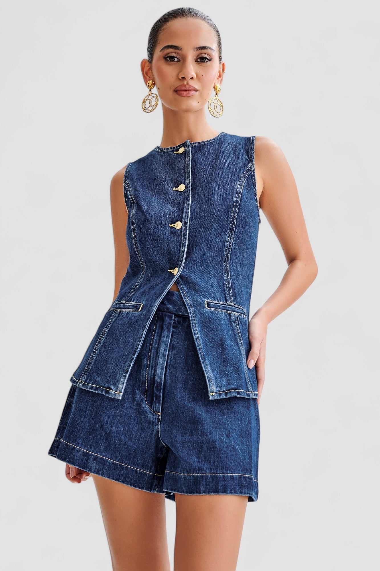 Chic Parsienne™ | Ensemble en denim tendance avec boutons